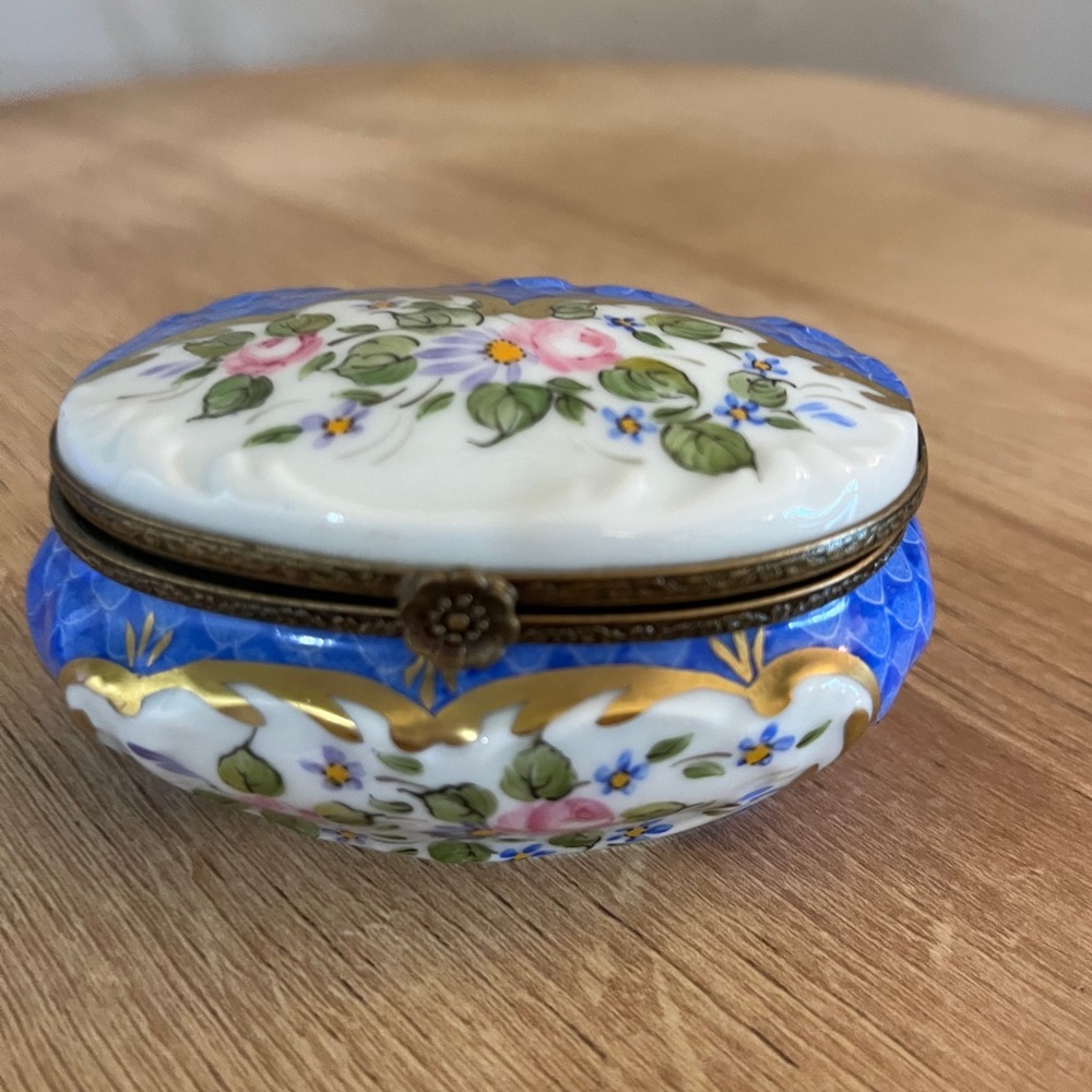 Limoges Box Blue and Floral Vintage-Preowned